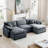 Oversized Modular Cushioned Sofa With Conversible Ottoman