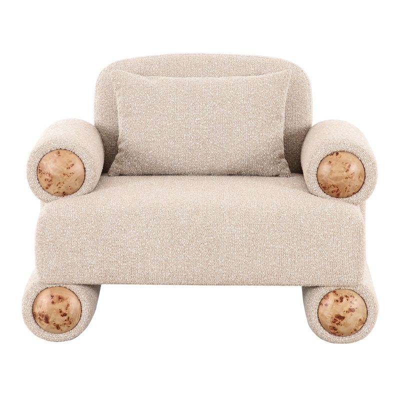 Ranlo - Fauteuil d'appoint moderne en tissu beige et loupe blanche