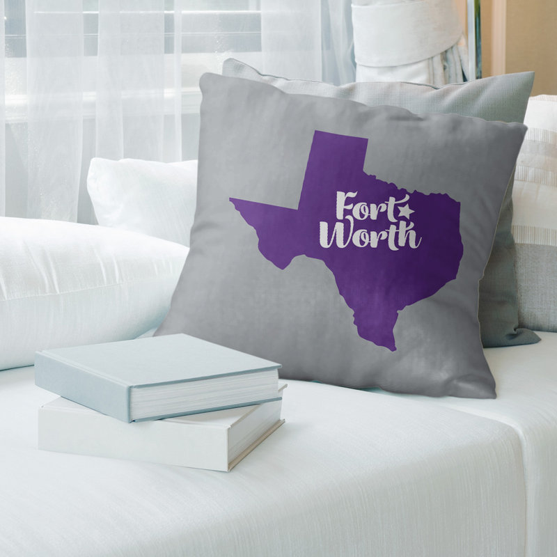 Cotton Blend Reversible Throw Pillow, 18" x 18", Silver/Purple, Fort Worth