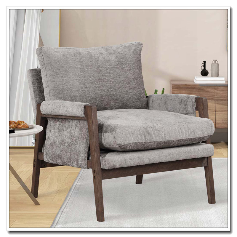Solid Wood Frame Accent Chair, Gray
