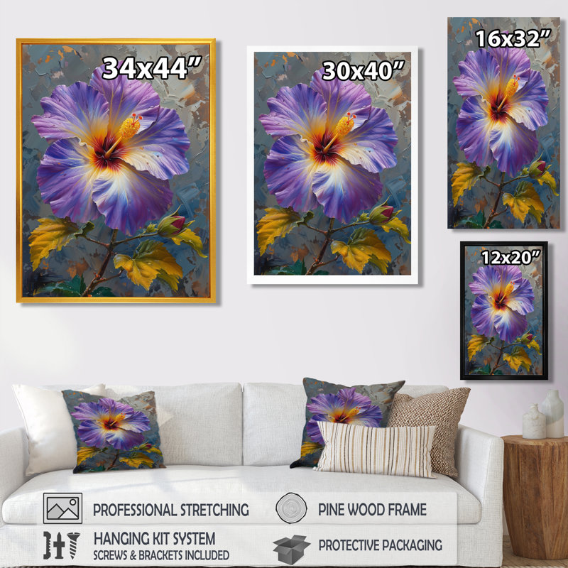 Hibiscus mauve, beauté royale - Hibiscus, art mural, H 32 po x l 24 po x P 1 po, Toile encadrée noire simple