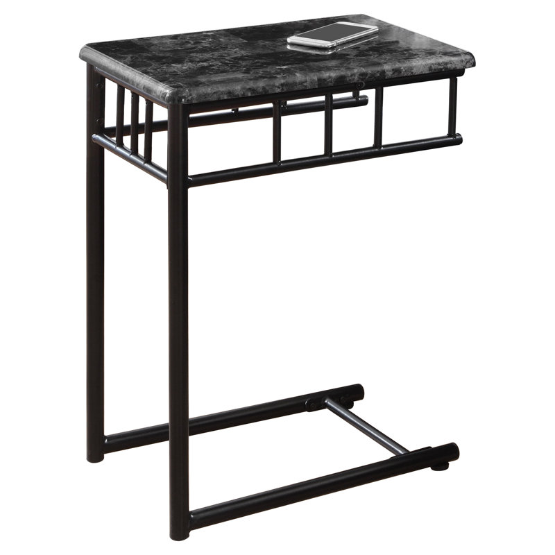Keiper Accent Table, C-shaped, End, Side, Snack, Living Room, Bedroom, Metal, Laminate, Grey Marble/Charcoal