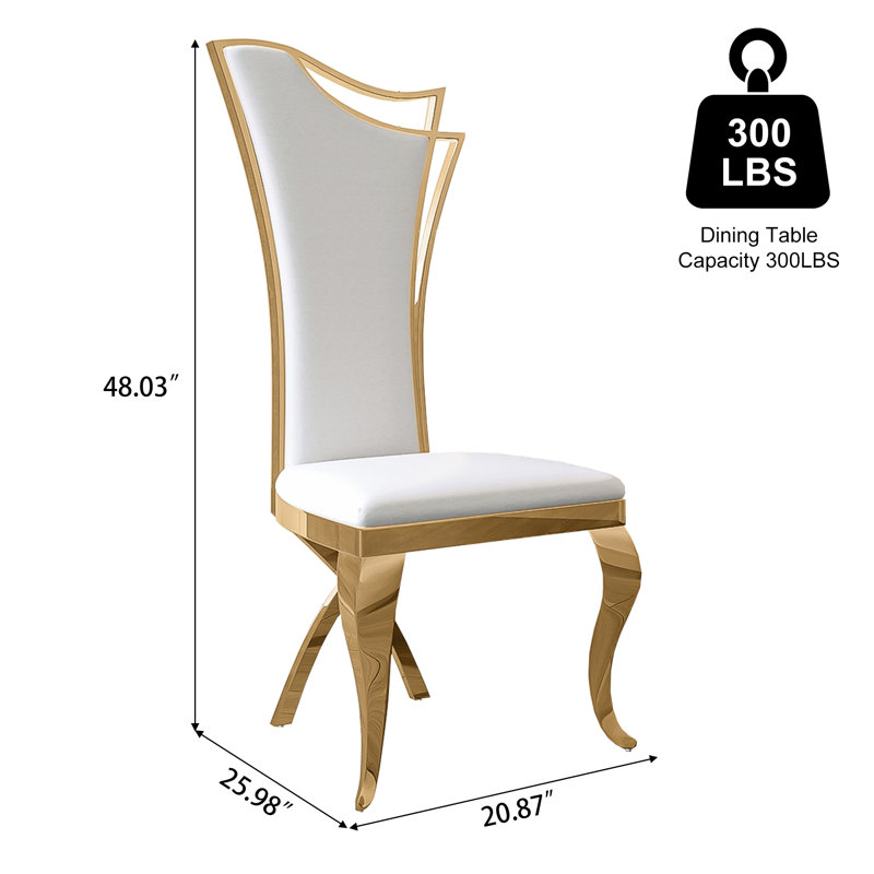 Chaise d'appoint à dossier solide, 4, Blanc, Or