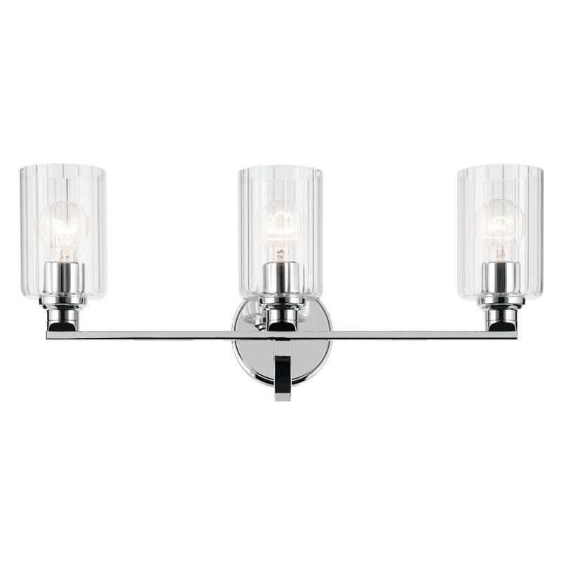 24.25" 3-Light Vanity Light with Glass, Clear, Chrome
