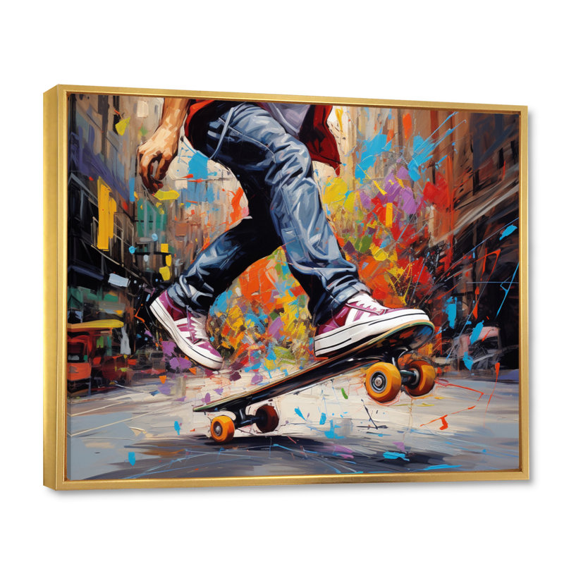 Skateboard Street Fusion - Sports Canvas Prints, H 34 po x l 44 po x P 1,5 po, Cadre flottant doré