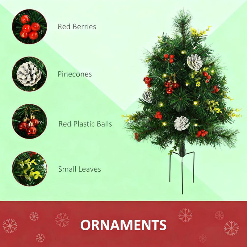 Paquet de 2 arbres de Noël pour l'extérieur, pin artificiel sans cordon avec piquets