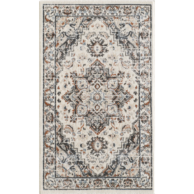 Oriental Performance Traditional Vintage Area Rug in White/Rust/Gray/Blue/Black/Beige, Rectangle 3' x 5'