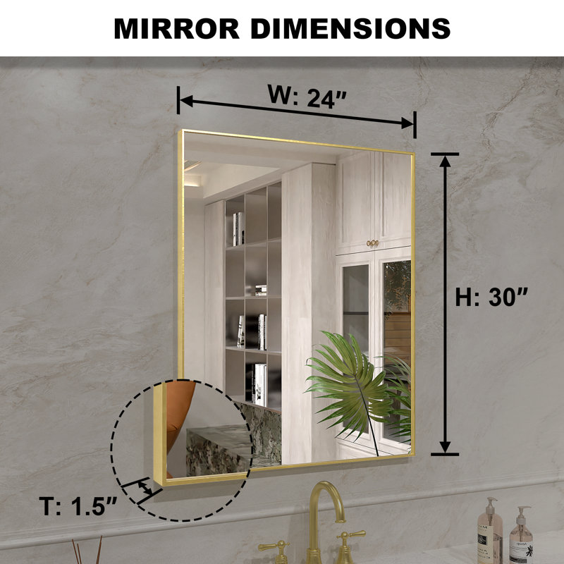 Vela 24 in. W x 30 in. H Framed Wall Bathroom Vanity Mirror in Brushed Gold, 30" x 24", Brushed Gold