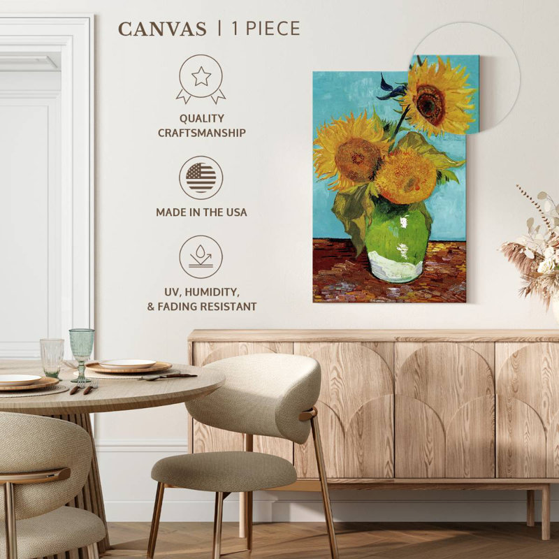 Vase Harnek avec trois tournesols, H 30 po x l 20 po