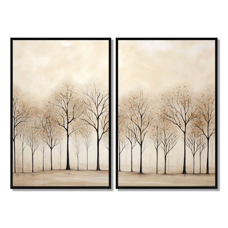 Harmonous Beige Tree Art V - art mural beige, H 36 po x l 48 po, Impression encadrée flottante, Noir, noir, noir, noir