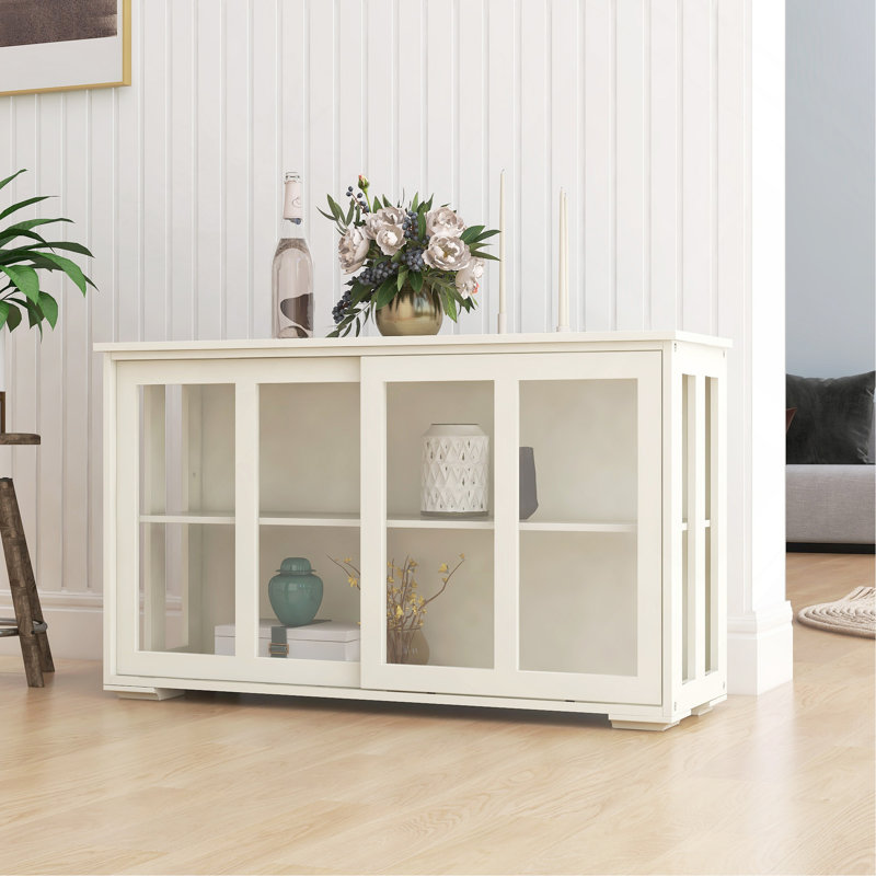 Armoire de rangement pour cuisine avec porte en verre, Blanc