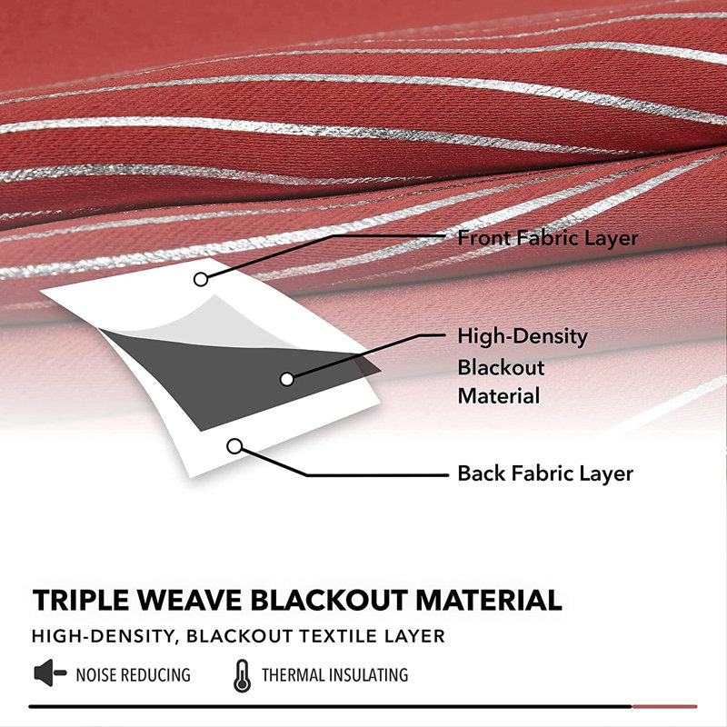 Spurgh Sliver Wave Foil Print Blackout Thermal Grommet Curtain Panels (Set of 2), 52" W x 108" L, True Red
