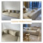Canapé modulaire en cuir véritable couleur crème avec coussins.-1157689894