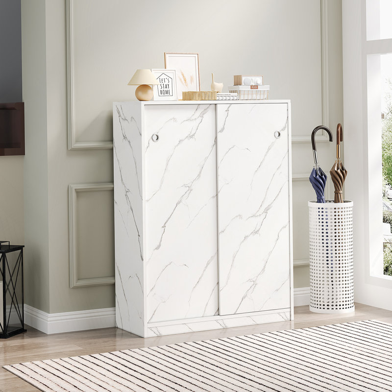 Marble White  Shoe Cabient With Sliding Door Have 6 Layers Can Storage At Least30 Pairs Shoes
