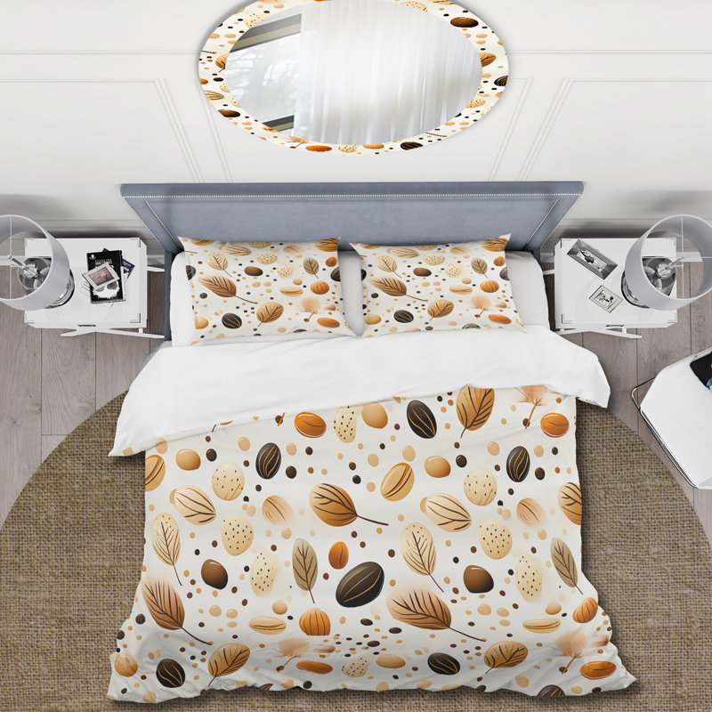 Motif crème et café botanique - ensemble de housse de couette botanique - polyester microfibre