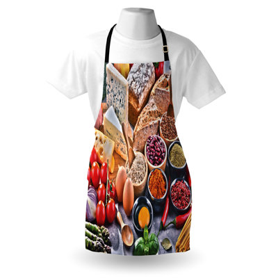 East Urban Home Fruits and Vegetables Apron Unisex Cheese Tomato Adult Size Multicolor Brown