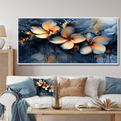 «Golden River of Aqua Plumeria Blossom II», art mural Plumeria
