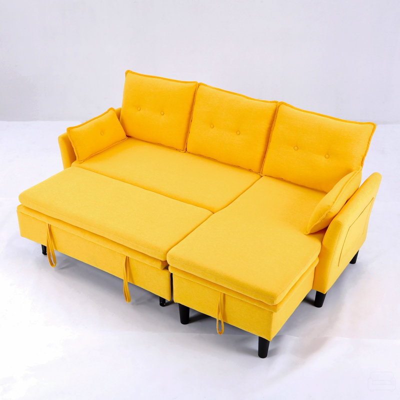 L-Shaped Reversible Chaise Sectional Sofa With Storage - Cotton-Linen, Yellow