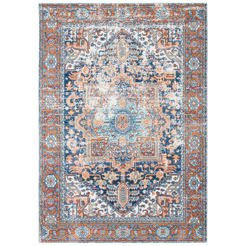 Fessler Oriental Navy/Rust Area Rug, Rectangle 3' x 5'