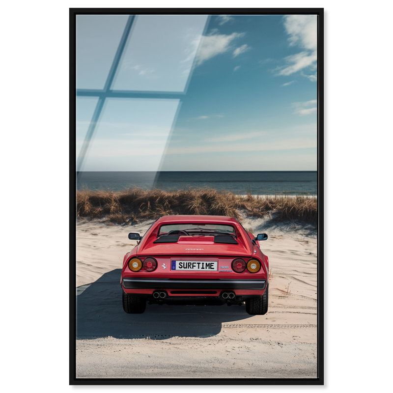 Surftime Car Canvas Transportation Print by Oliver Gal, 37"H x 25"W, Black Frame