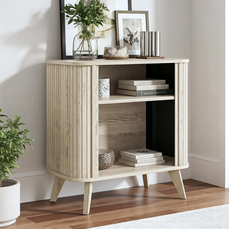Aurel Mid-Century Modern 27.6" Accent Cabinet with Fluted Doors, Oslo Oak