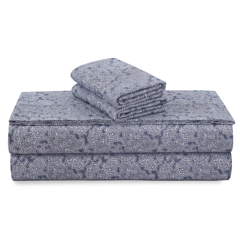 Flannel Paisley Sheet Set, Split King Sheet Set with 3 Additional Pieces, White/Navy Paisley