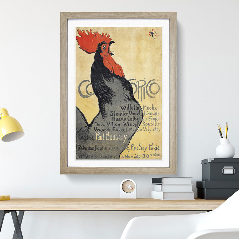 Cocorico by Theophile Steinlen - Picture Frame Painting, 48cm H x 36cm W x 2cm D, Oak Framed