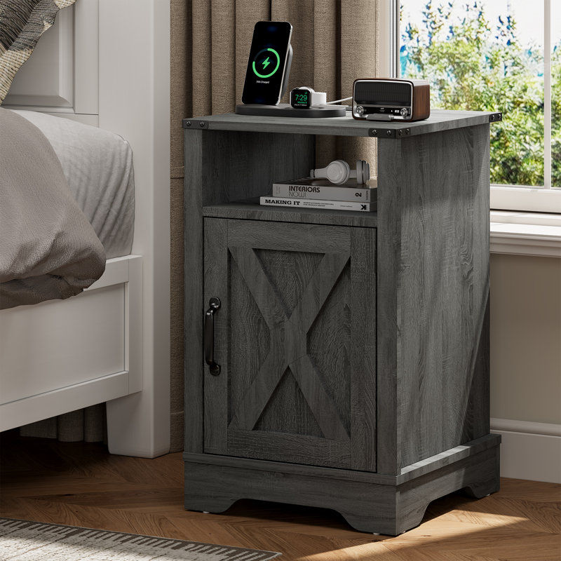 Bradford Bedside Table, Dark Grey, 1