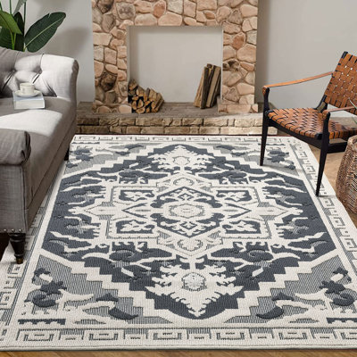 Imitation Weave Texture Carpet Area Rug Vintage Thin Rugs for Living Room Boho Oriental Medallion Rug Hallway Rug Low Pile Non-Slip Non-Shedding Indoor Rug for Bedroom Soft Washable Rug Home Office Dorm Farmhouse