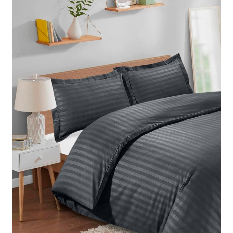 Microfiber/Polyester Striped Duvet Cover Set with Fitted Sheet Pillowcases , Super KIng Duvet Cover, Grey