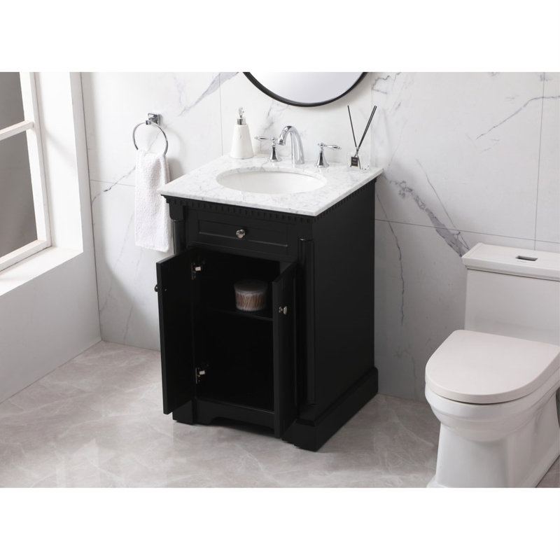 24'' Single Bathroom Vanity with Marble Top, Black