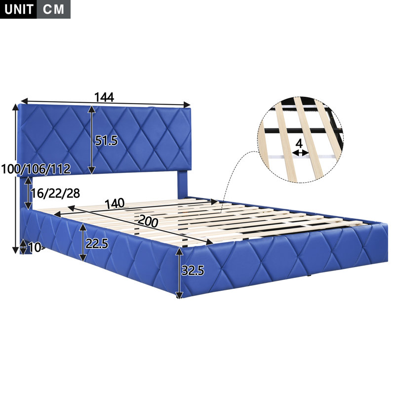 Upholstered Bed 140 X 200 Cm With Led, Blue