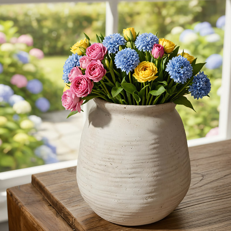 White Ceramic Country-style Vase, 7.5-inch, Earthenware Vase, Sandblasted Glaze, Bohemian Style. Suitable For Dining Table, Living Room, Bathroom Shelf, Fireplace Mantel Decoration.