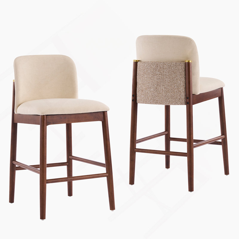 Ensemble de 2 tabourets de comptoir rembourrés en bois Lois, chaise de bar, structure en noyer foncé avec revêtement beige