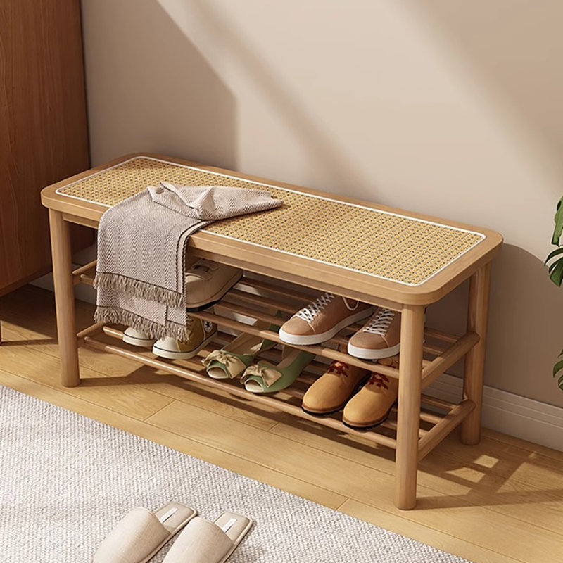 31.5in Shoe Storage Bench, Natural Wood