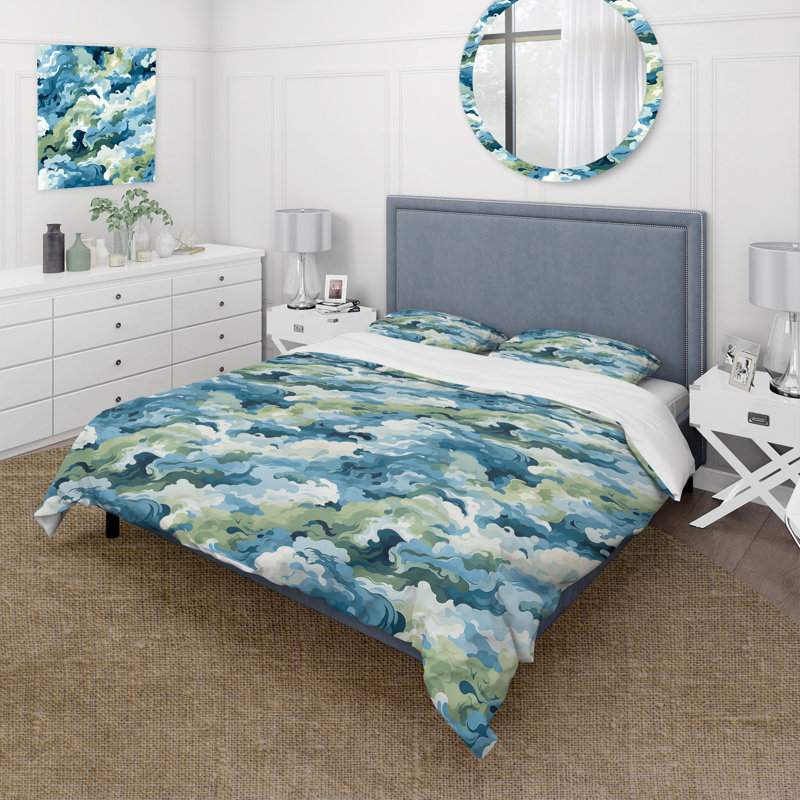 Ensemble de housse de couette Green Celestial Aura Camouflage II, Housse de couette simple + 1 taie décorative stan