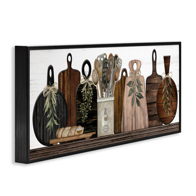 Articles de cuisine en bois, art de la giclée noire encadrée par Cindy Jacobs
