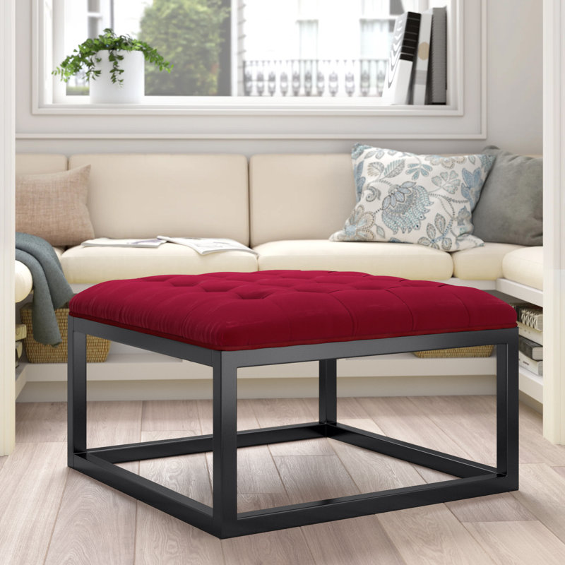 Aairah 72cm Wide Tufted Square Cocktail Ottoman, Ruby Red