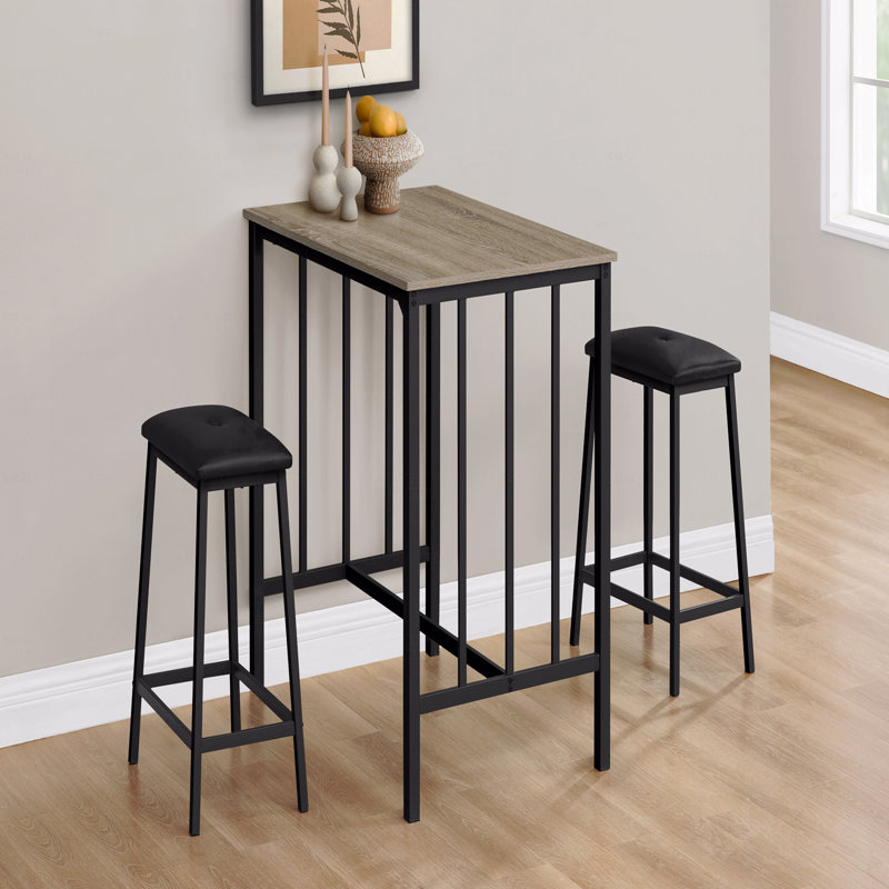 Dining Set, 3Pcs Set, Counter Height, 36" Rectangular, Brown, Brown, Black