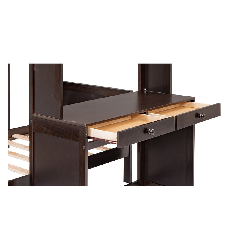 Florestan Kids Twin Over Twin Bunk Bed with Drawers, Espresso