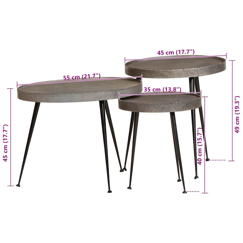 Coffee Table 3 Pcs Engineered Wood, Silver
