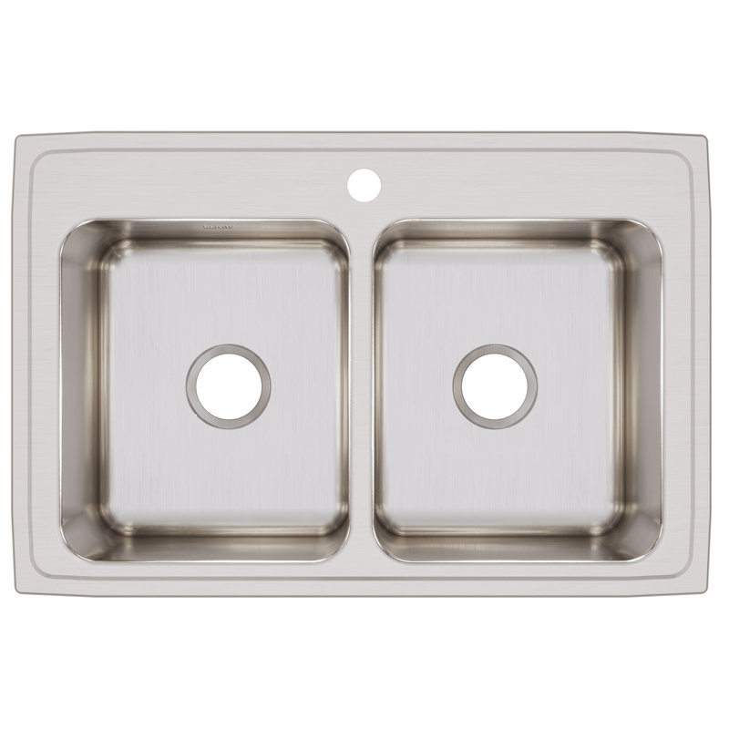 Évier de cuisine à double cuve à montage sur plan L 33 po x l 22 po Lustertone, 1 trou