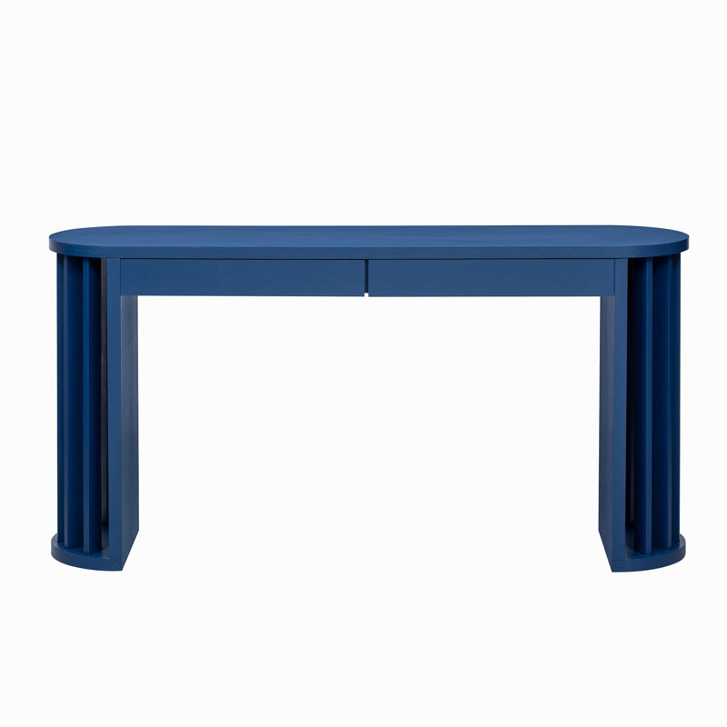 59-Inch Long Console Table With Oak Veneer Entryway Table With Vertical Ribbed Table Leg Minimalist Sofa Table With 2 Drawers For Entrance, Hallway, Living Room.