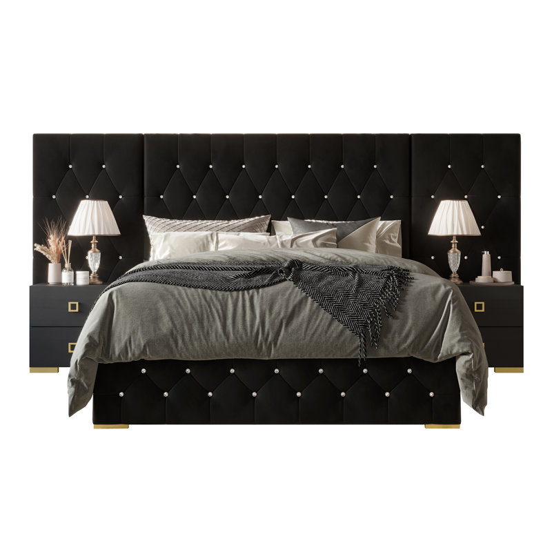 Ensemble de chambre à coucher 3 pièces Titian, Très grand, Noir