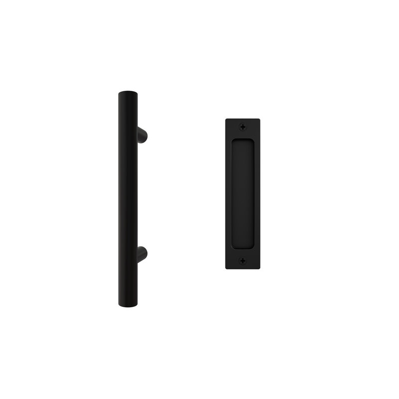 Modern Matte Black Sliding Barn Door Handle Set - Smooth Glide Double Sided Pull, Easy To Install, Black