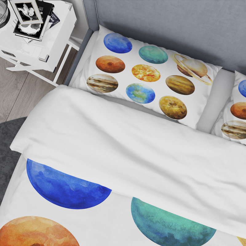 Various Planets In Orbit - Modern Duvet Cover Set - Microfiber Polyester, Queen Duvet Cover + 2 Standard Shams