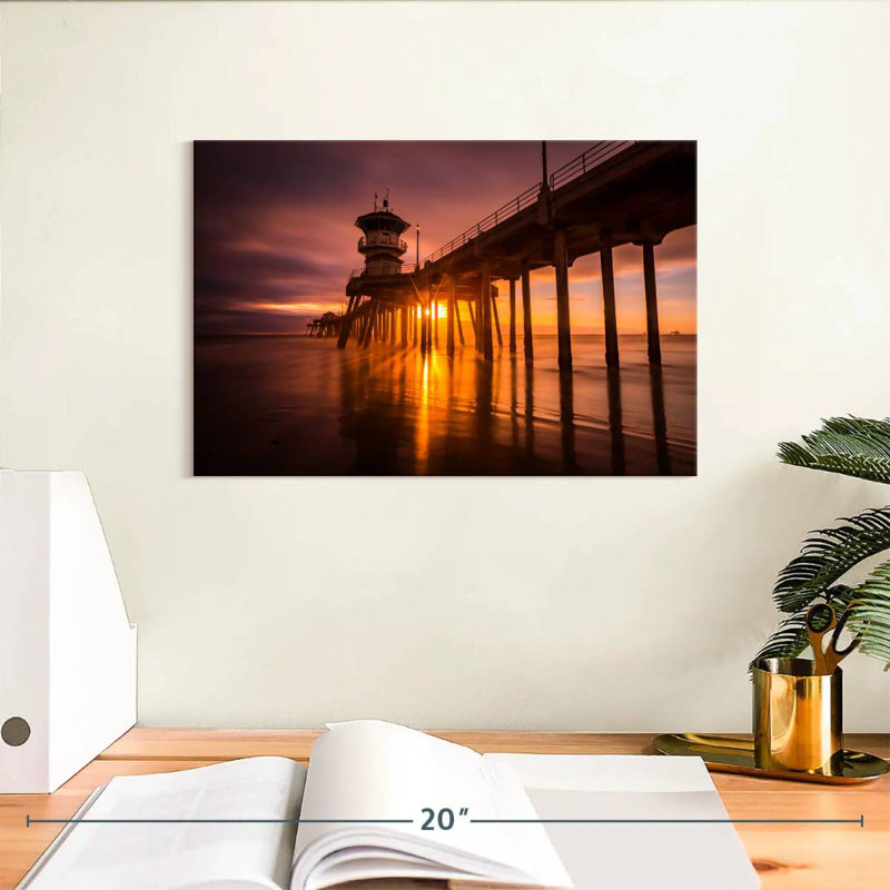 Coucher de soleil à Huntington Beach Pier, H 8 po x l 12 po