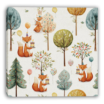 Woodland Fox Birthday Celebration Wrapped Canvas Wall Art