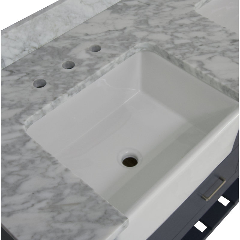 Hitton 60'' Double Bathroom Vanity with Top, Marine Gray, Engineered Carrara