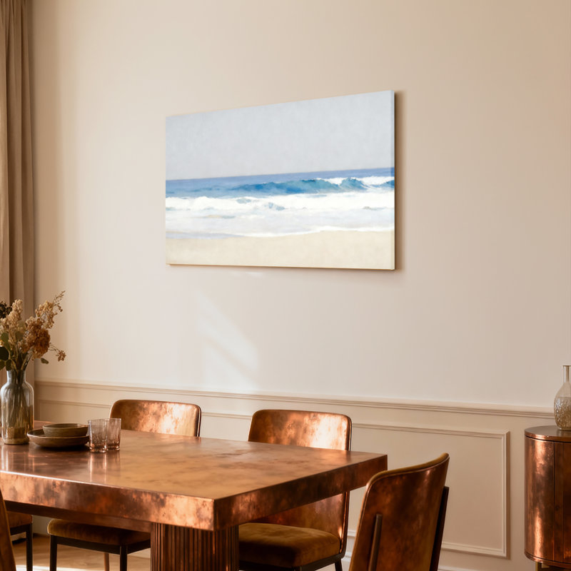 Ensemble de 1 tableau sur toile tendue représentant une scène de plage avec des vagues océaniques, H 12 po x l 18 po